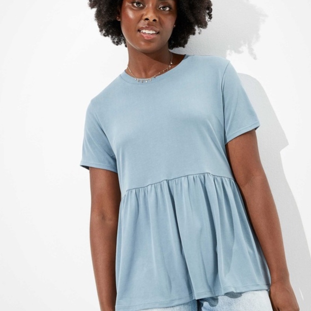 American Eagle Outfitters soft dusty Blue Babydoll Short Sleeve T-Shirt